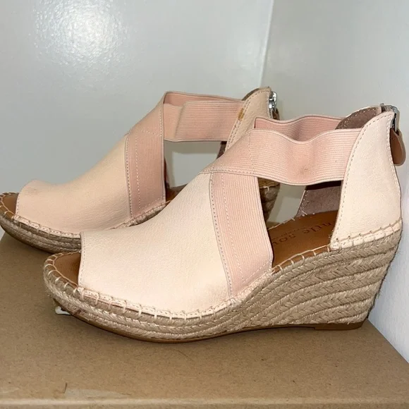 SALE ✨ Kenneth Cole Charli Suede Cross Elastic Espadrille Wedge Heels Blush Pink - Picture 4 of 13